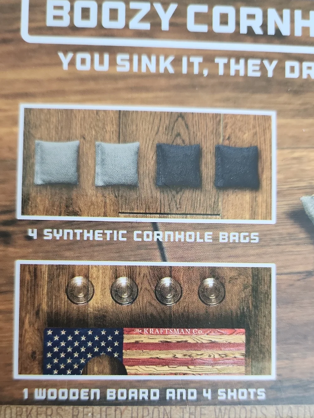 Boozy Cornhole Wooden Game Set Of 9: 4 Cornhole Bags, Wooden Board & 4 Shots NWT